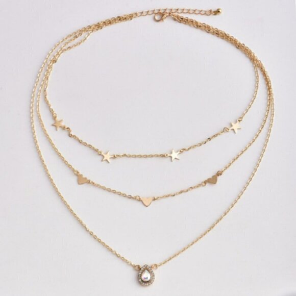 Multilayer star heart crystal necklace jewelry - Picture 4 of 7